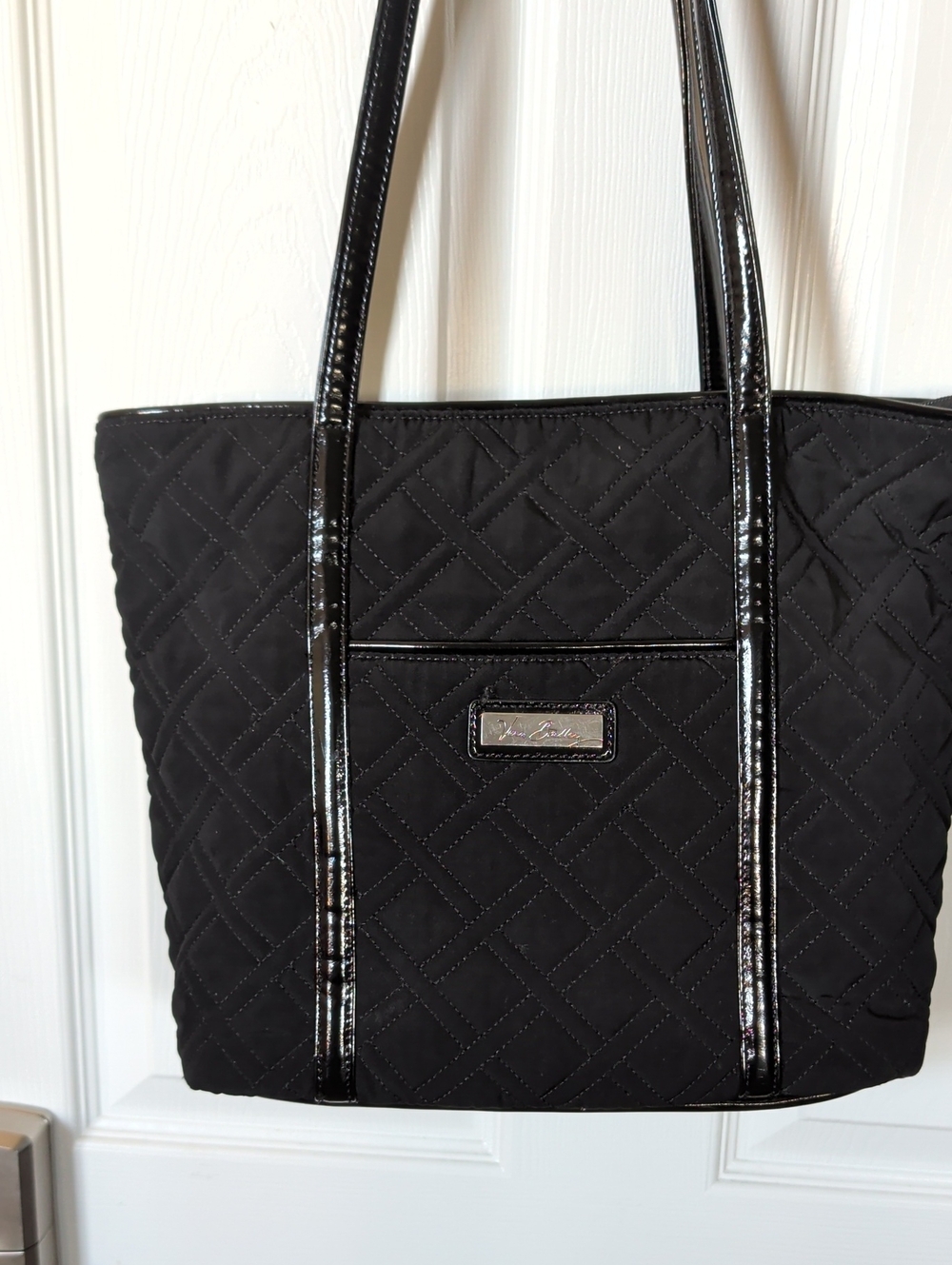 Vera Bradley Black Quilted Tote with Patent Trim